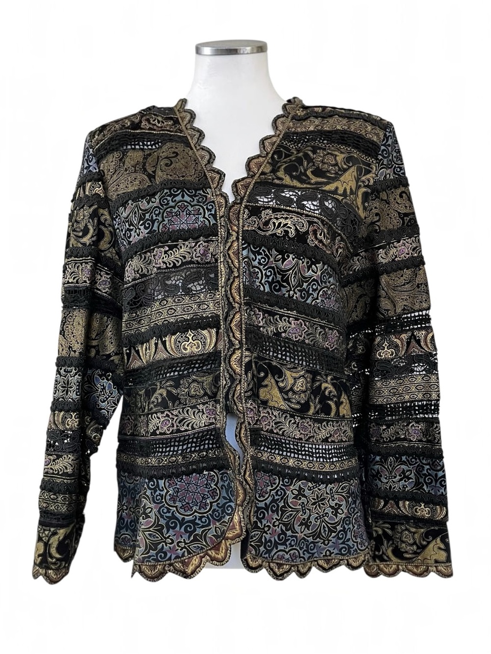 RARE Vintage Roberto Cavalli 80s Metallic Patchwork Leather Jacket Black Gold L